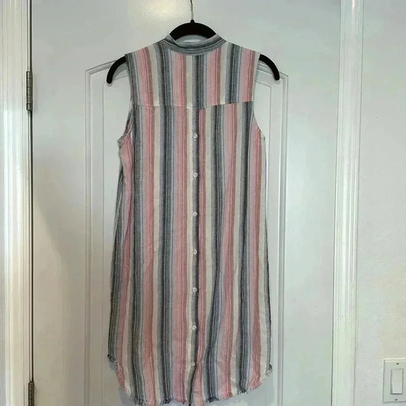 Cloth & Stone Pink Blue Striped Linen Blend Raw Hem Button Down Shift Dress XS - Picture 8 of 11